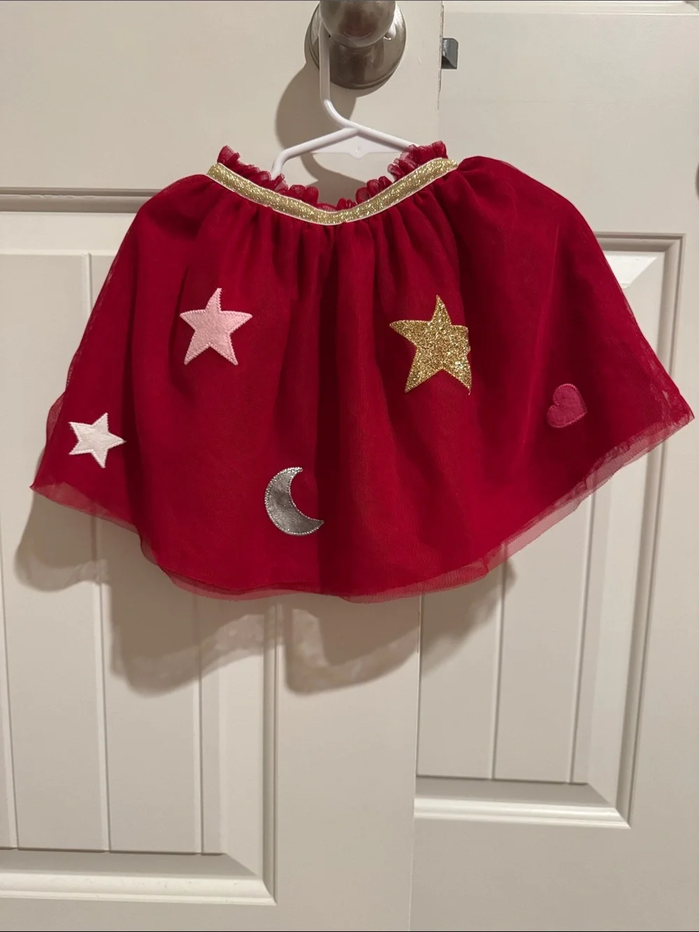 Old Navy Red Tulle Skirt with Gold Trim and Star & Heart Appliqués